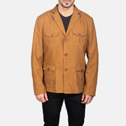 
Szczegółowe zbliżenie of Notch & Button Hardware on Kajetan Khaki Safari Kurtka Skórzana Męska