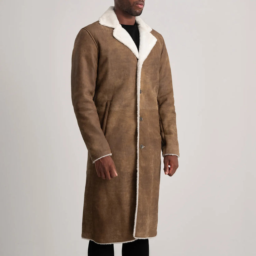 Kolby Distressed Brązowy Leather Shearling Skórzany Płaszcz Męska