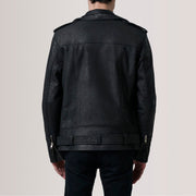 
Szczegółowe zbliżenie of Notch & Zipper & Waist Straps Hardware on Kole Distressed Czarny Leather Double Rider Kurtka Skórzana Męska
