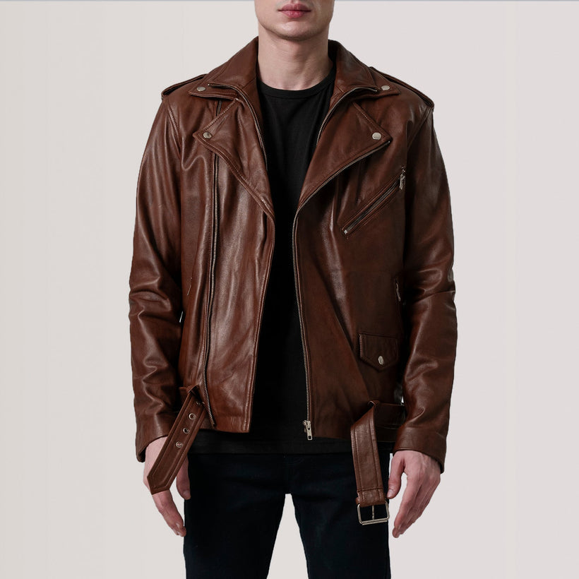 Kole Waxed Brązowa Leather Double Rider Kurtka Skórzana Męska