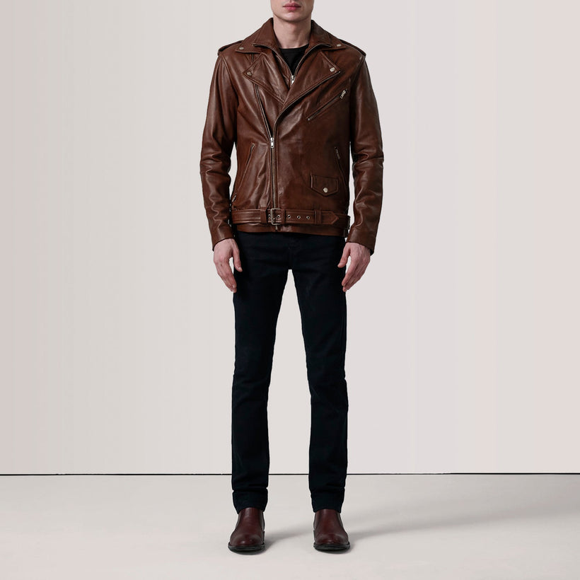 Kole Waxed Brązowa Leather Double Rider Kurtka Skórzana Męska
