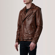 
Kole Waxed Brązowy Leather Double Rider Kurtka Skórzana Męska - Widok z boku z ergonomicznym krojem rękawa