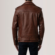 
Szczegółowe zbliżenie of Notch & Zipper & Waist Straps Hardware on Kole Waxed Brązowy Leather Double Rider Kurtka Skórzana Męska