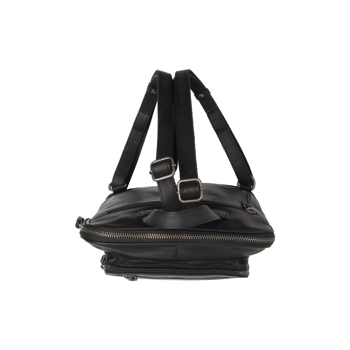 Floran Full-Grain Leather Backpack Damska - Structured Side Profile Showing Gusset Depth &amp; Expansion Capacity