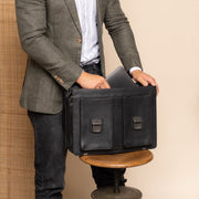Springfield Full-Grain Leather Briefcase Damska - Structured Side Profile Showing Gusset Depth &amp; Expansion Capacity