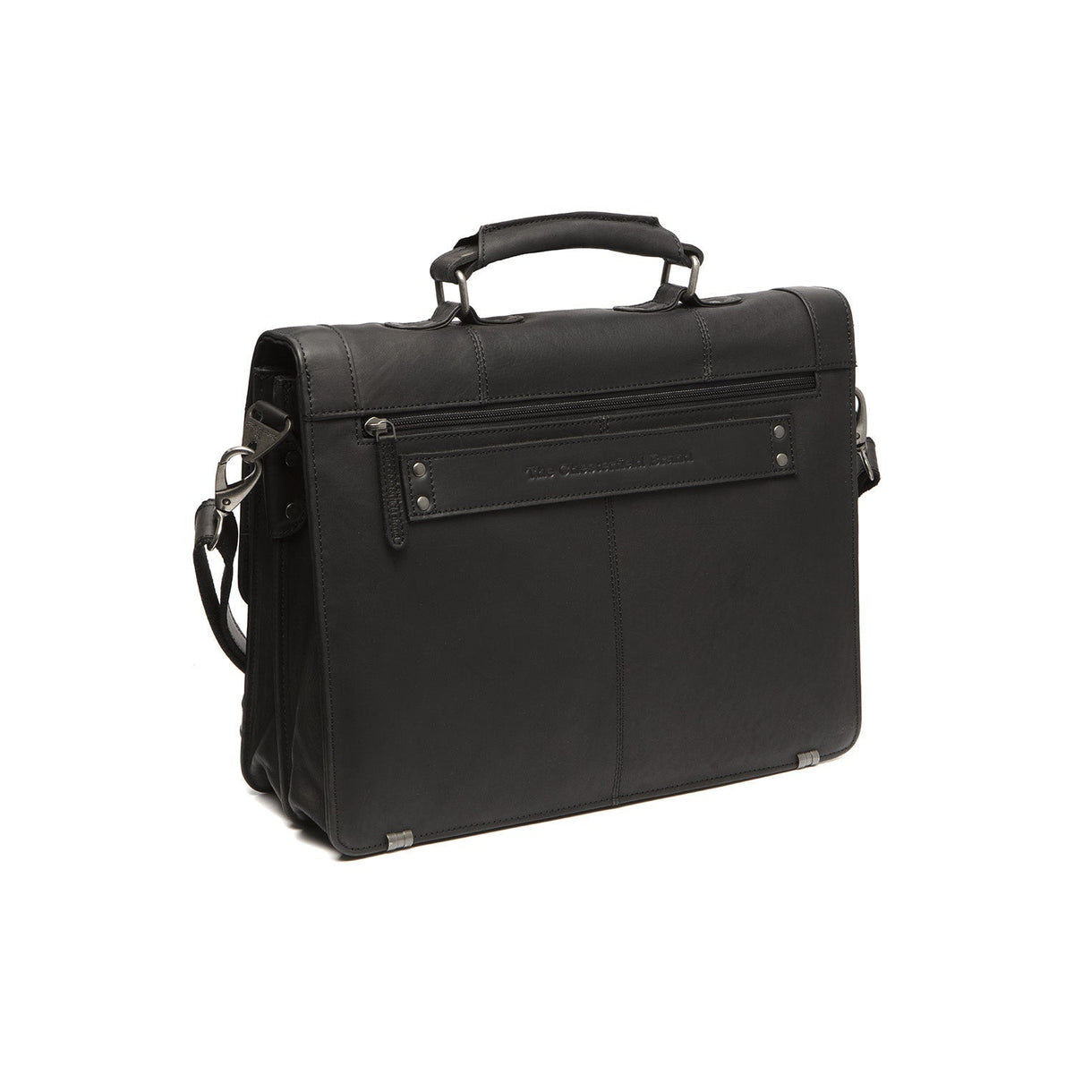 Solid Antique Brass Hardware &amp; Heavy-Duty Dual Zipper Detail on Stuttgart Full-Grain Leather Briefcase Damska