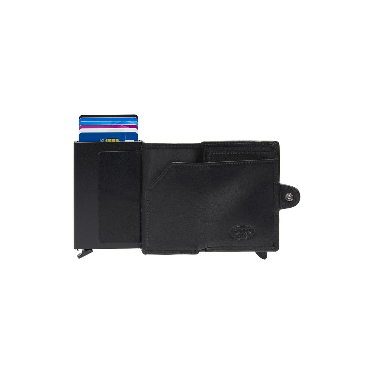Baldwin Full-Grain Leather Card Holder Damska - Structured Side Profile Showing Gusset Depth &amp; Expansion Capacity