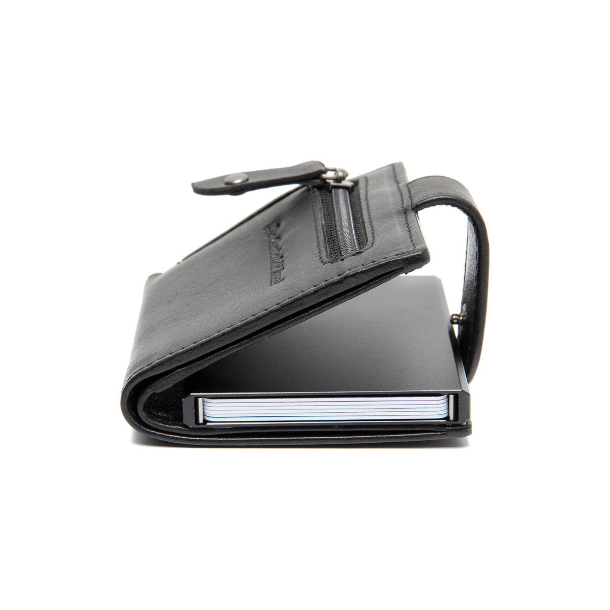 Barrea Full-Grain Leather Card Holder Damska - Structured Side Profile Showing Gusset Depth &amp; Expansion Capacity