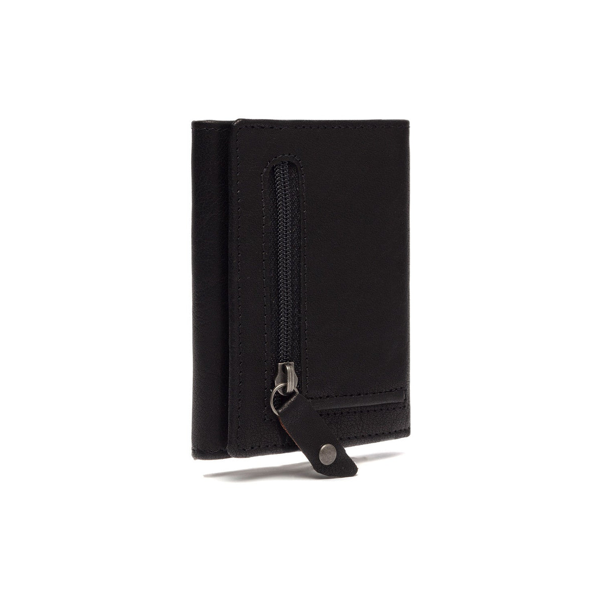 Solid Antique Brass Hardware &amp; Heavy-Duty Dual Zipper Detail on Paris Full-Grain Leather Card Holder Damska