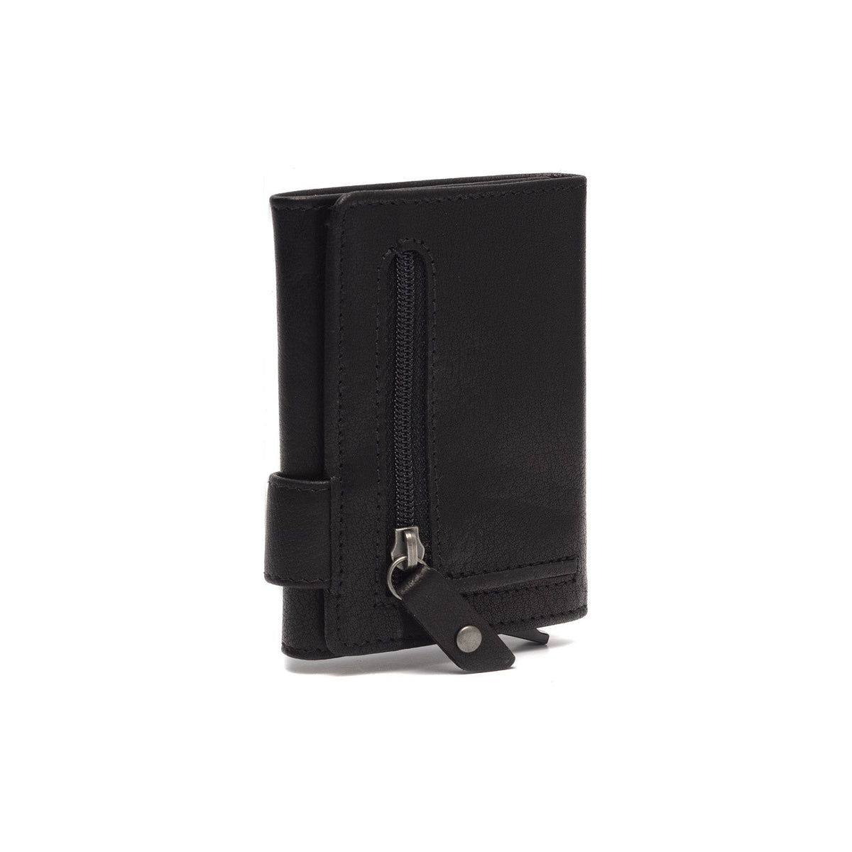 Solid Antique Brass Hardware &amp; Heavy-Duty Dual Zipper Detail on Portland Full-Grain Leather Card Holder Damska
