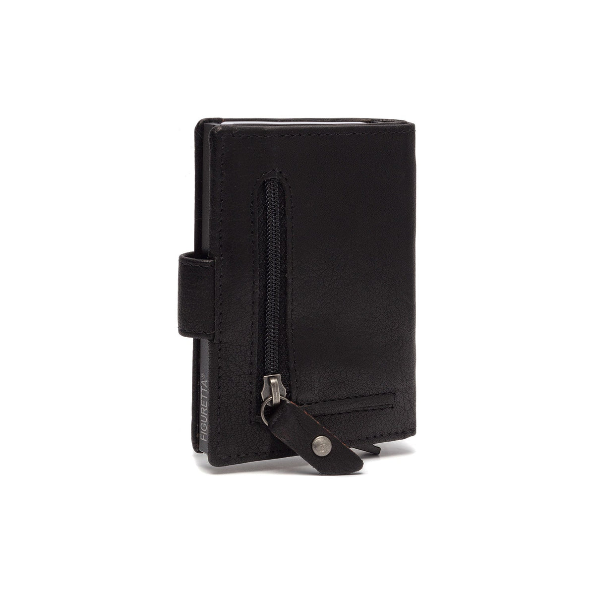 Solid Antique Brass Hardware &amp; Heavy-Duty Dual Zipper Detail on Prague Full-Grain Leather Card Holder Damska