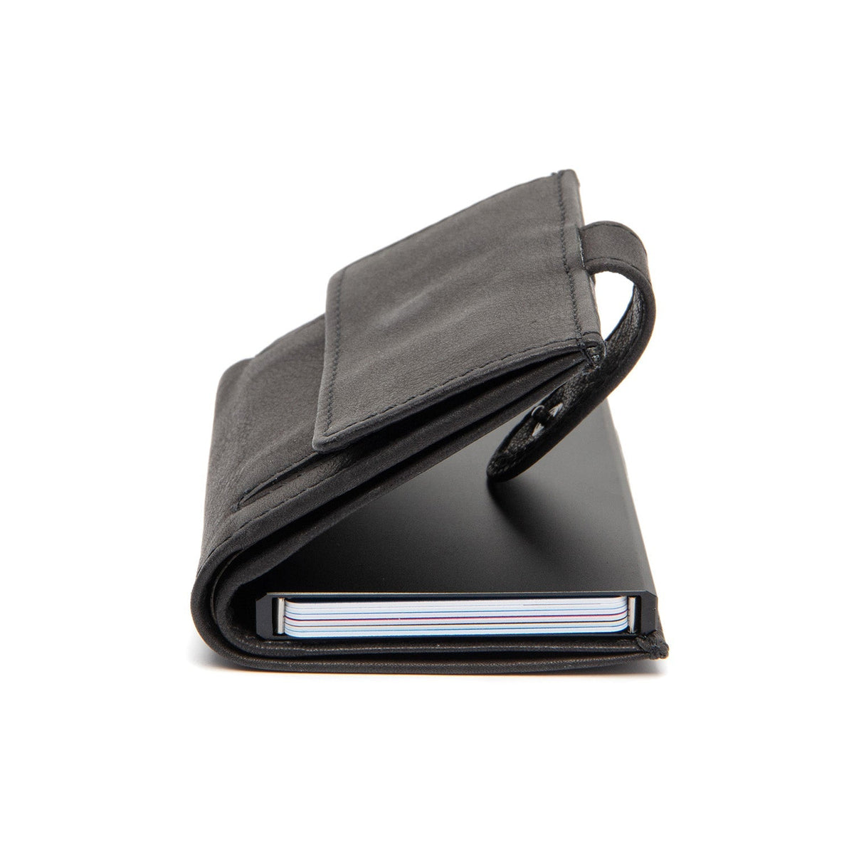 Torola Full-Grain Leather Card Holder Damska - Structured Side Profile Showing Gusset Depth &amp; Expansion Capacity
