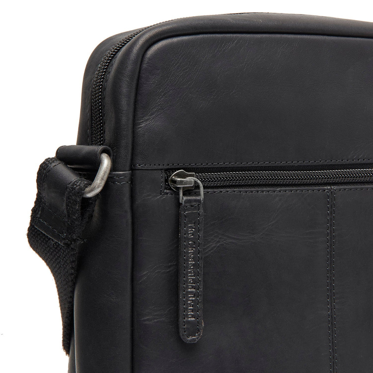 Solid Antique Brass Hardware &amp; Heavy-Duty Dual Zipper Detail on Anzora Full-Grain Leather Crossbody Bag Męska