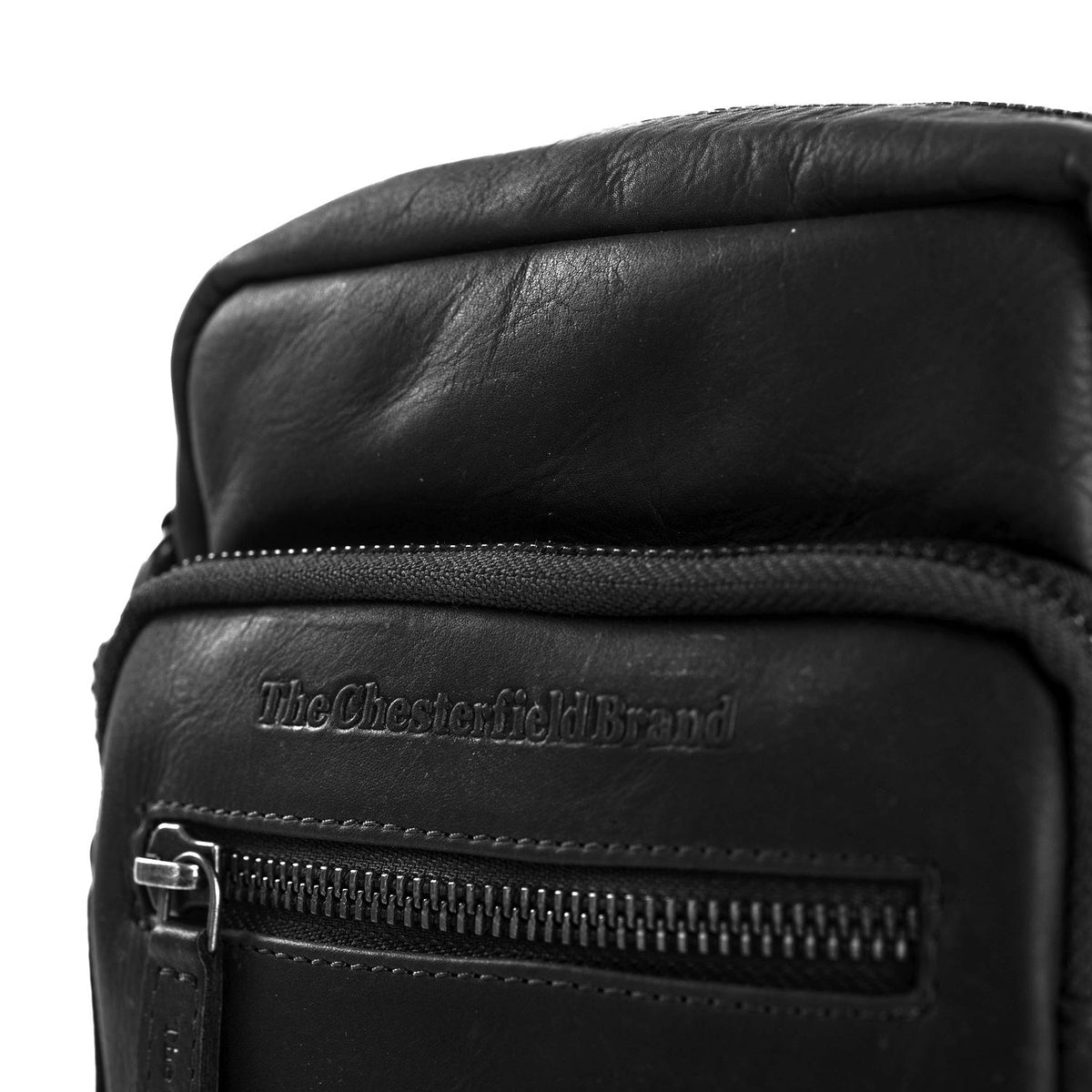 Solid Antique Brass Hardware &amp; Heavy-Duty Dual Zipper Detail on Bremen Full-Grain Leather Crossbody Bag Męska