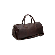 Styled Fit Perspective of Leather Garment Bag Finlay Damska on Model - Natural Daylight Drape