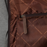 Styled Fit Perspective of Leather Garment Bag Josh Damska on Model - Natural Daylight Drape
