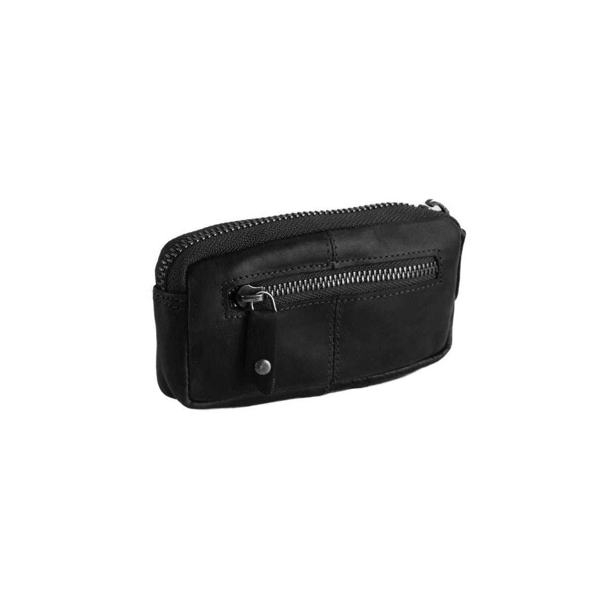 Close-Up Detail of Classic Collar &amp; Heavy-Duty Zipper Hardware on Corey Full-Grain Leather Key Case Damska