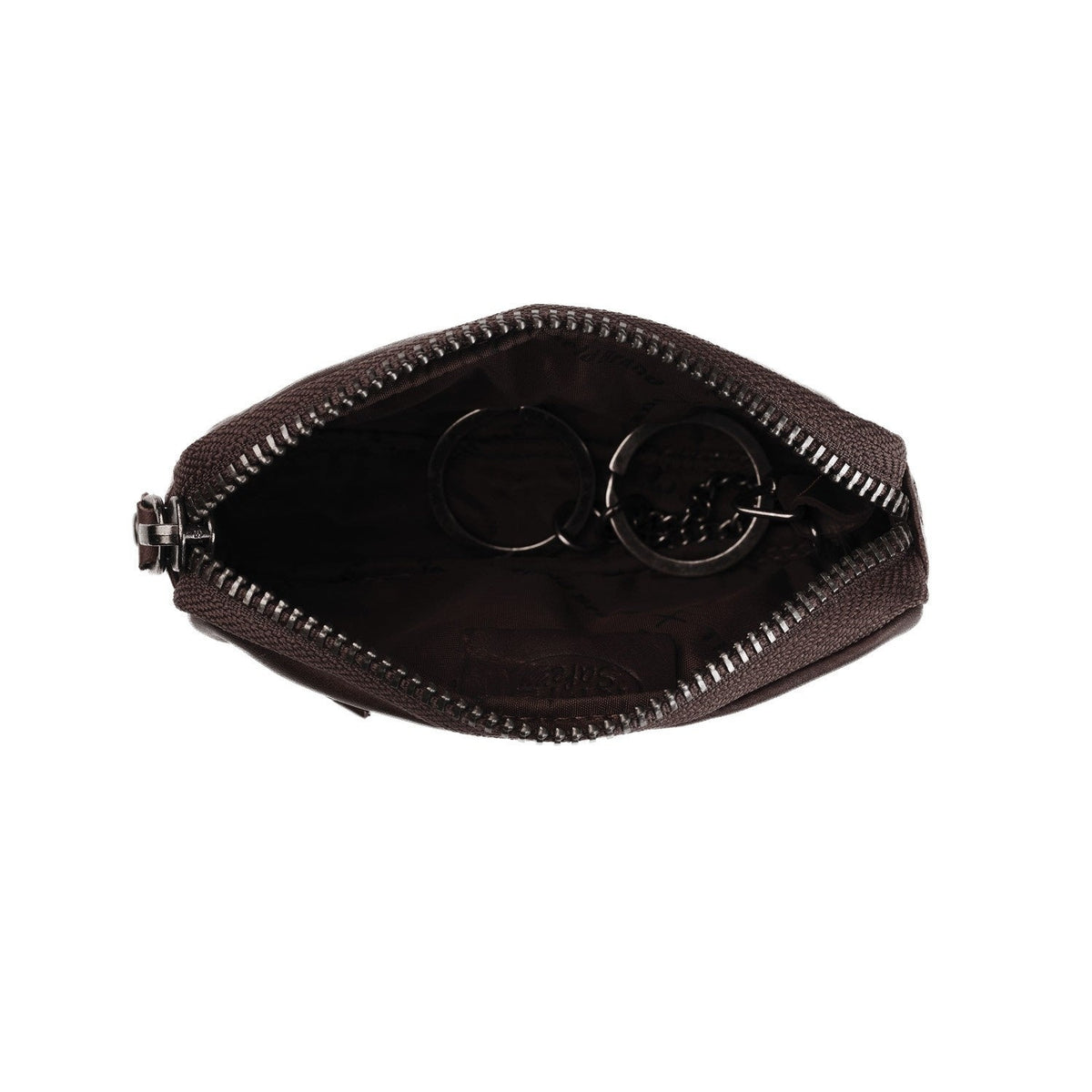 Tailored Rib Cuffs &amp; Hem Craftsmanship Construction Detail on Corey Full-Grain Leather Key Case Damska