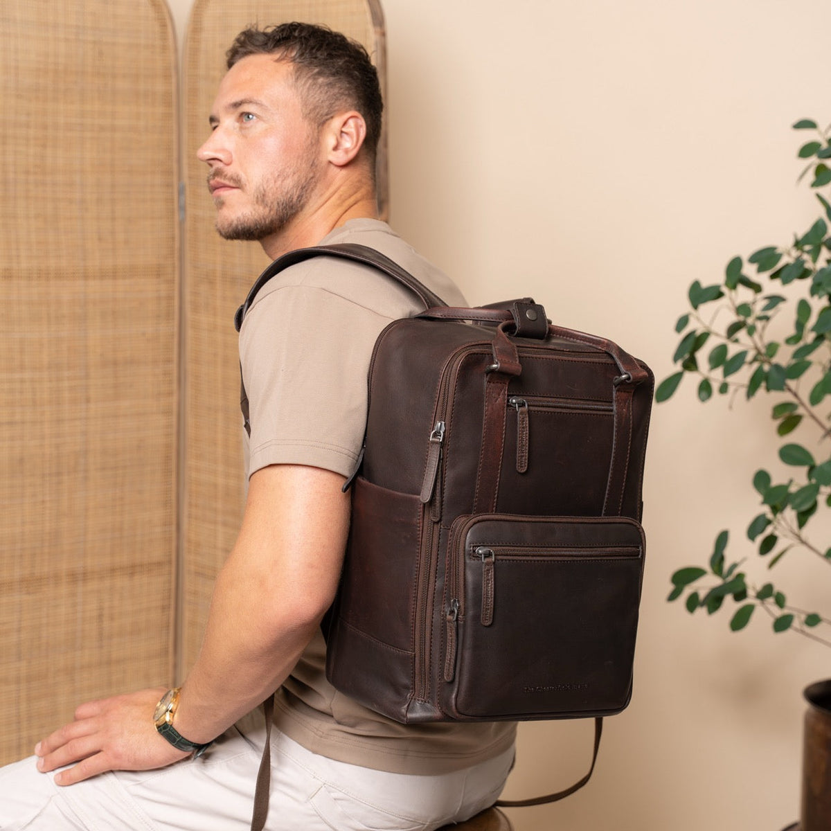 Calden Full-Grain Leather Laptop Backpack Damska – alternate product view 2