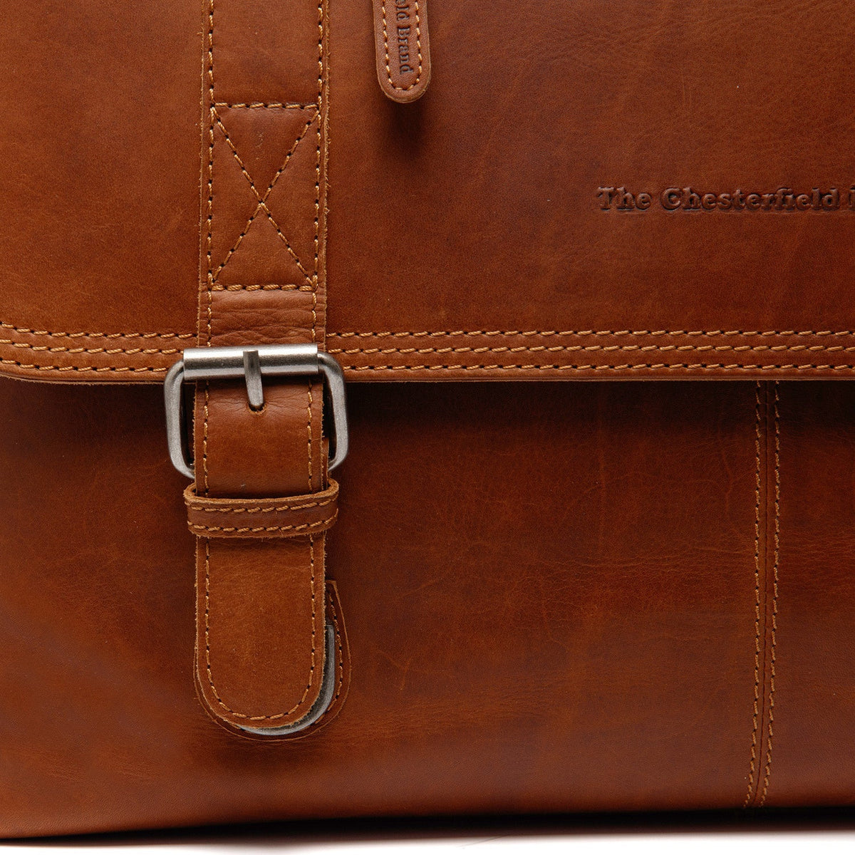 Solid Antique Brass Hardware &amp; Heavy-Duty Dual Zipper Detail on Imperia Full-Grain Leather Laptop Bag Męska