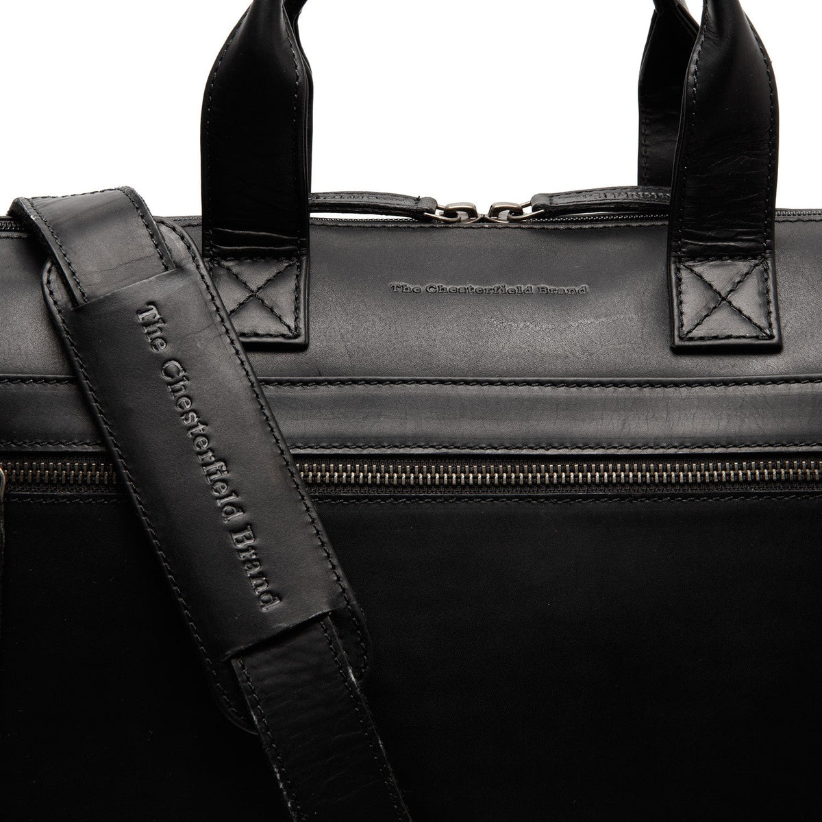 Solid Antique Brass Hardware &amp; Heavy-Duty Dual Zipper Detail on Levanto Full-Grain Leather Laptop Bag Damska