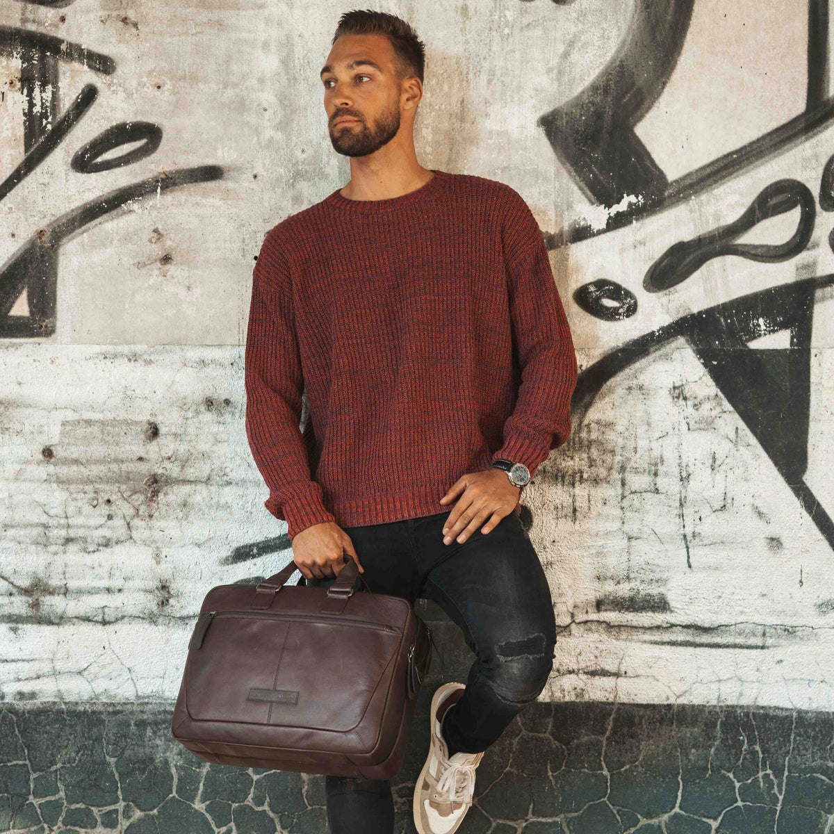 Seth Full-Grain Leather Laptop Bag Męska – alternate product view 3