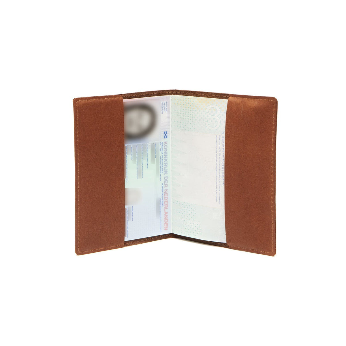 Cognac Leather Passport Case Damska, detail view 3