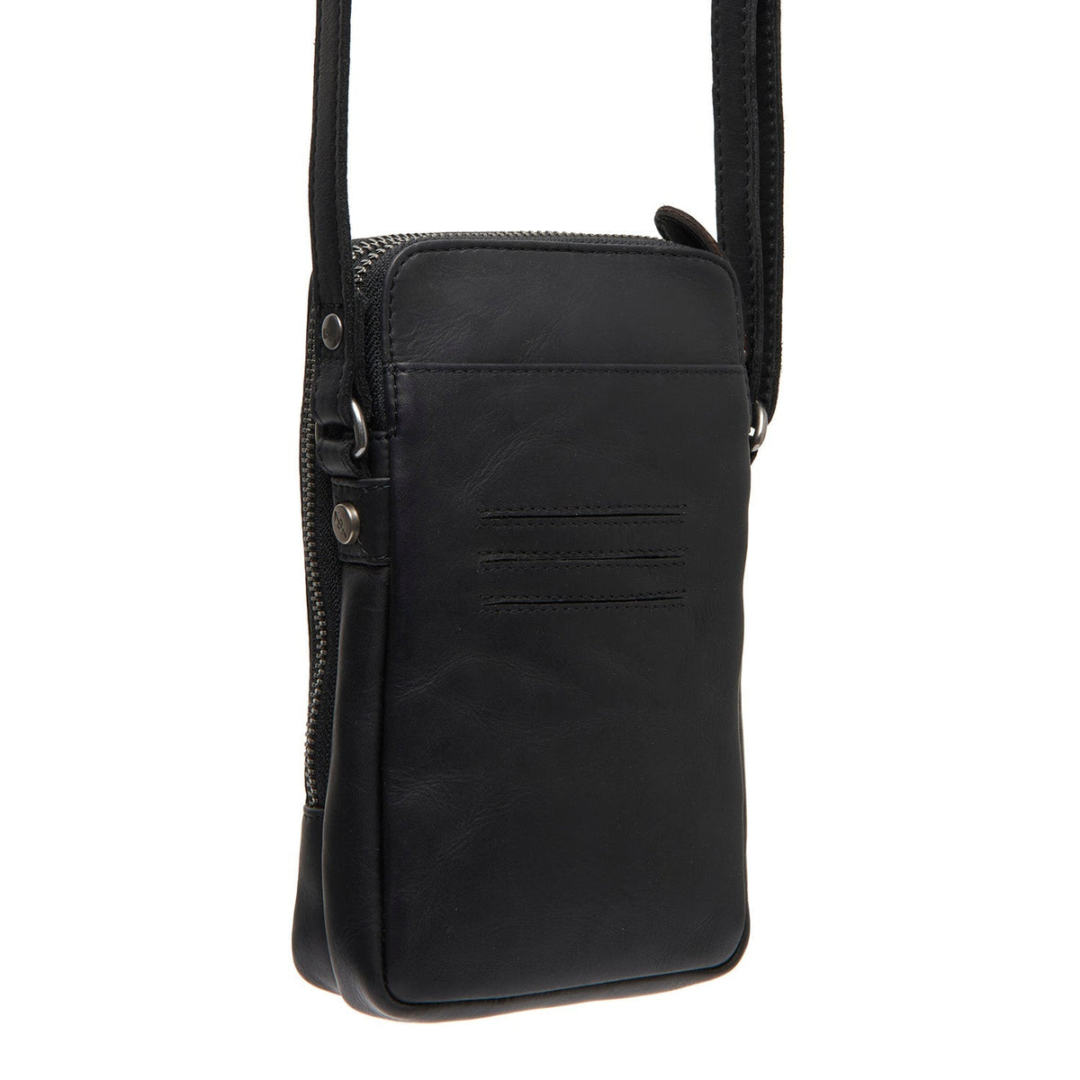 Tailored Rib Cuffs &amp; Hem Craftsmanship Construction Detail on Alesund Full-Grain Leather Phone Bag Damska