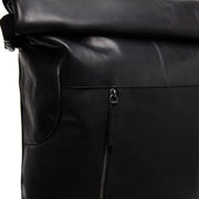 Liverpool Full-Grain Leather Roll-top Backpack Damska - Structured Side Profile Showing Gusset Depth &amp; Expansion Capacity