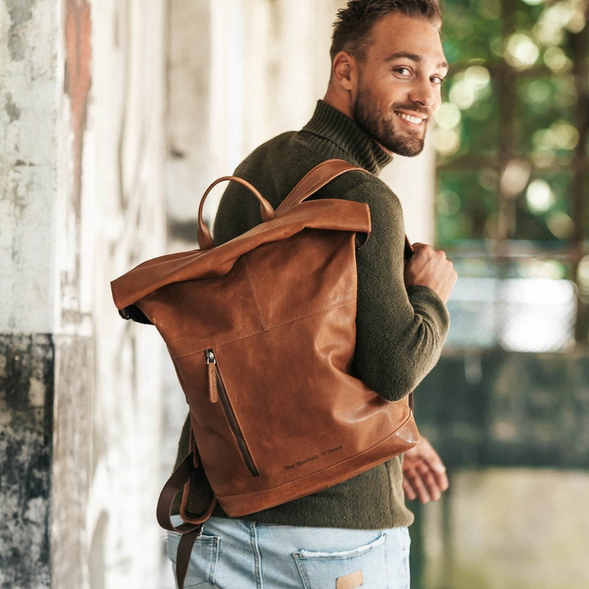 Liverpool Full-Grain Leather Roll-top Backpack Damska – alternate product view 2