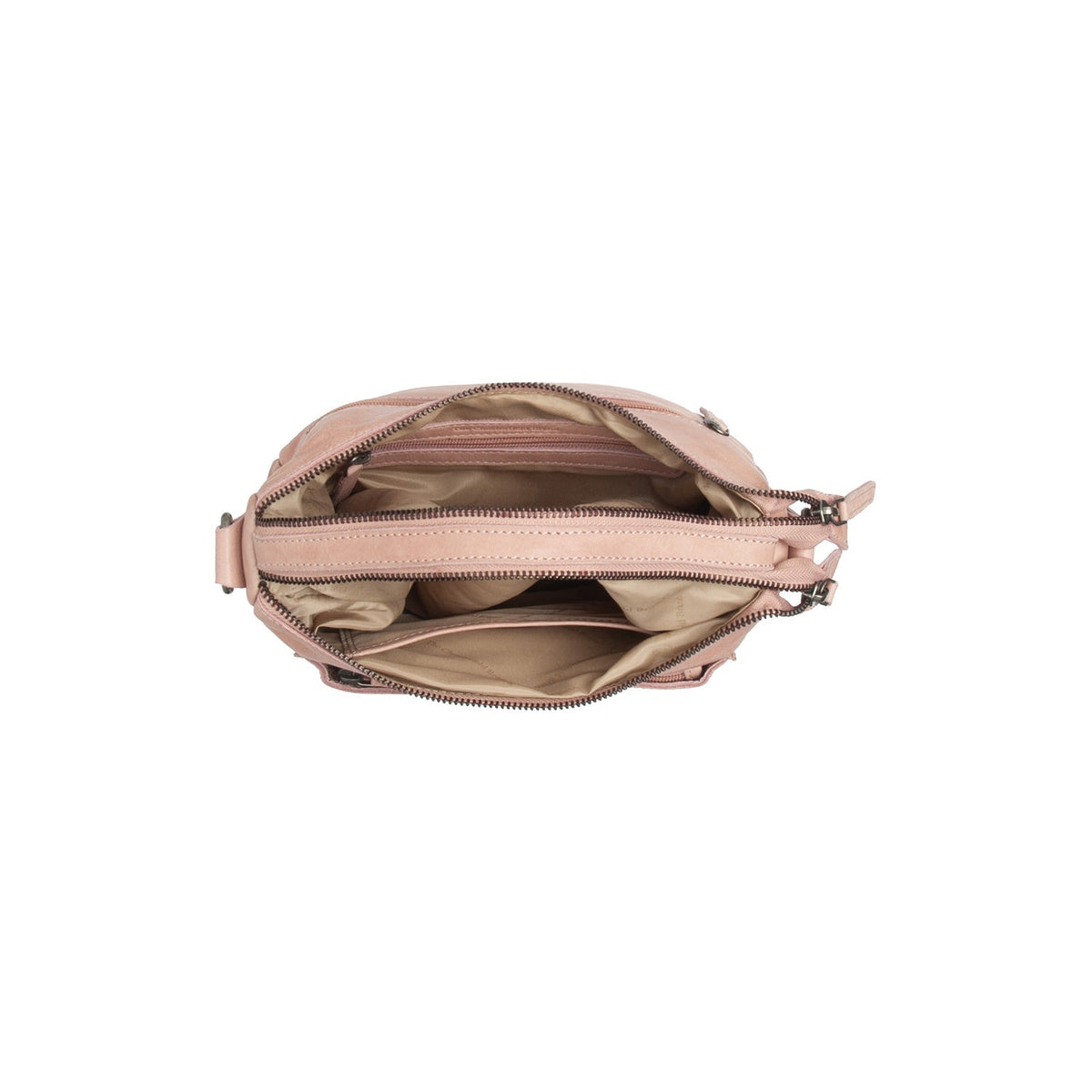 Solid Antique Brass Hardware &amp; Heavy-Duty Dual Zipper Detail on Caroline Full-Grain Leather Shoulder Bag Damska