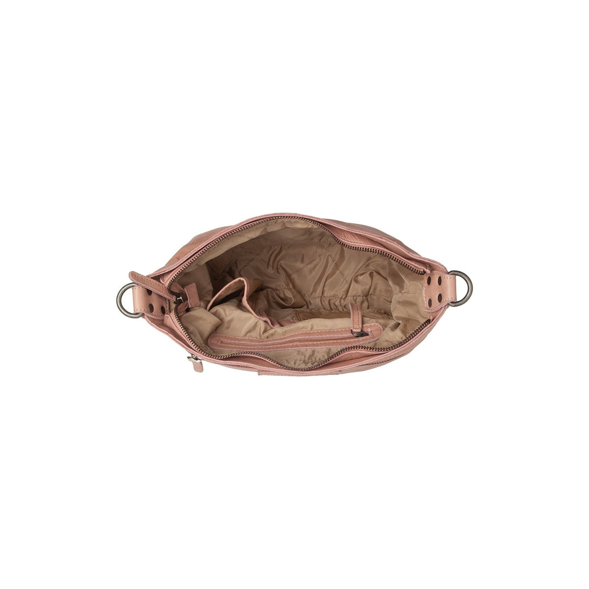 Solid Antique Brass Hardware &amp; Heavy-Duty Dual Zipper Detail on Lucy Full-Grain Leather Shoulder Bag Damska