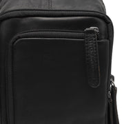 Solid Antique Brass Hardware &amp; Heavy-Duty Dual Zipper Detail on Leather Sling Bag Riga Damska