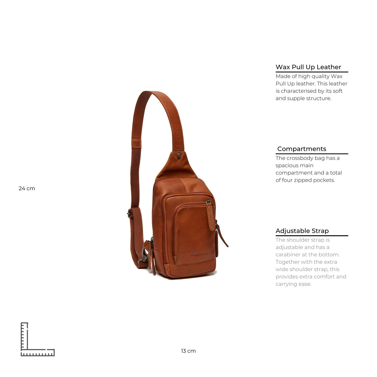 Cognac Leather Sling Bag Riga Damska, detail view 6