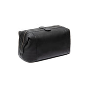 Tailored Rib Cuffs &amp; Hem Craftsmanship Construction Detail on Biassa Full-Grain Leather Toiletry Bag Damska