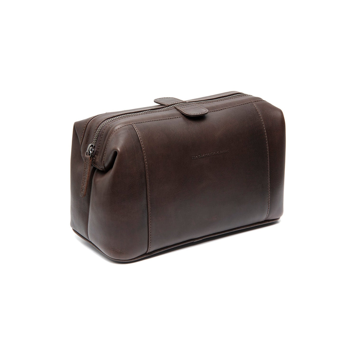 Styled Fit Perspective of Biassa Full-Grain Leather Toiletry Bag Damska on Model - Natural Daylight Drape