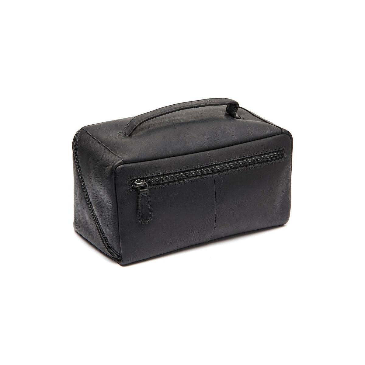 Tailored Rib Cuffs &amp; Hem Craftsmanship Construction Detail on Elmia Full-Grain Leather Toiletry Bag Damska