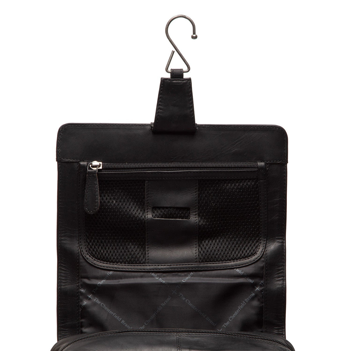 Close-Up Detail of Classic Collar &amp; Heavy-Duty Zipper Hardware on Rosario Full-Grain Leather Toiletry Bag Damska