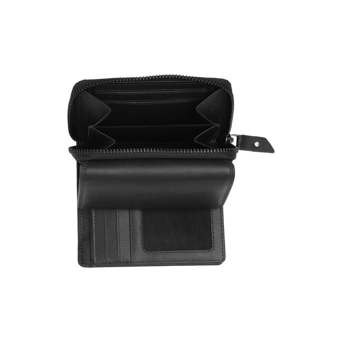 Solid Antique Brass Hardware &amp; Heavy-Duty Dual Zipper Detail on Aldra Full-Grain Leather Wallet Damska