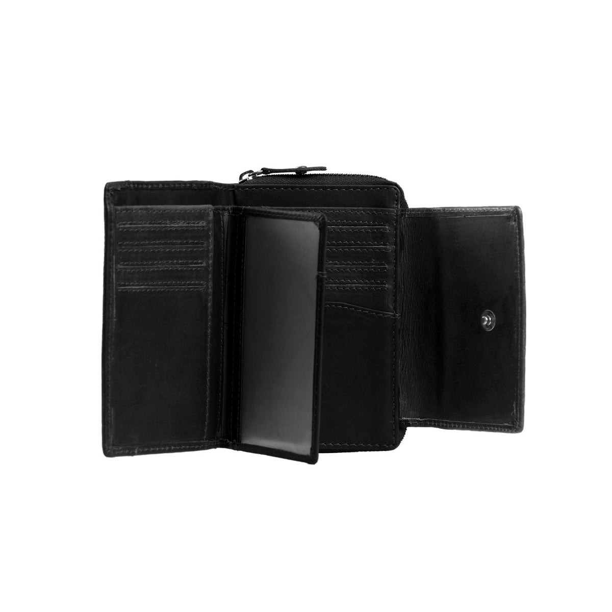 Ascot Full-Grain Leather Wallet Damska - Structured Side Profile Showing Gusset Depth &amp; Expansion Capacity