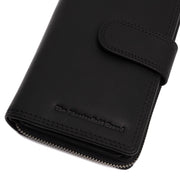 Solid Antique Brass Hardware &amp; Heavy-Duty Dual Zipper Detail on Charlotte Full-Grain Leather Wallet Damska