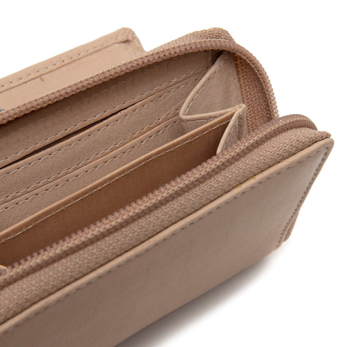 Solid Antique Brass Hardware &amp; Heavy-Duty Dual Zipper Detail on Floren Full-Grain Leather Wallet Damska