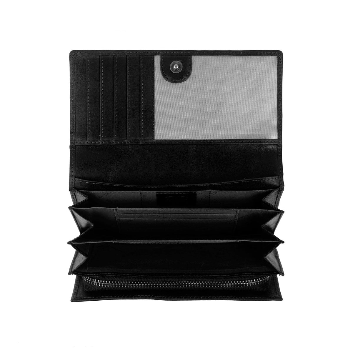 Hampton Full-Grain Leather Wallet Damska - Structured Side Profile Showing Gusset Depth &amp; Expansion Capacity