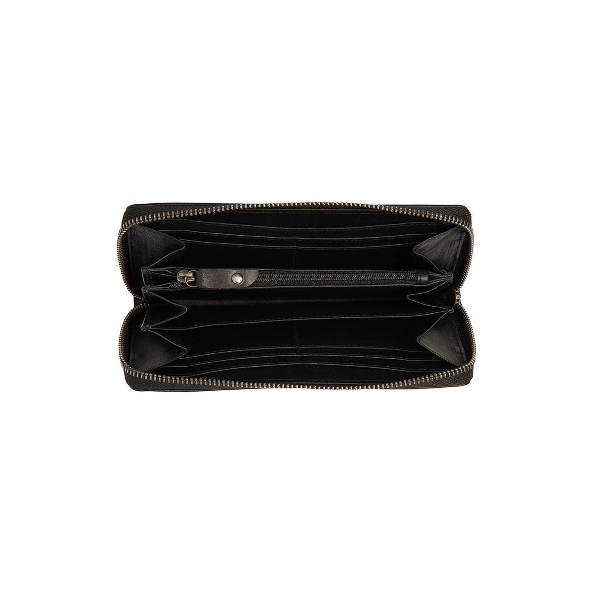 
Solid Antique Brass Hardware & Heavy-Duty Dual Zipper Detail on Livorno Skórzany portfel