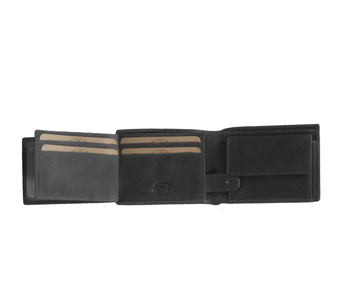 Solid Antique Brass Hardware &amp; Heavy-Duty Dual Zipper Detail on Marvin Full-Grain Leather Wallet Męska