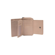 Solid Antique Brass Hardware &amp; Heavy-Duty Dual Zipper Detail on Orveta Full-Grain Leather Wallet Damska