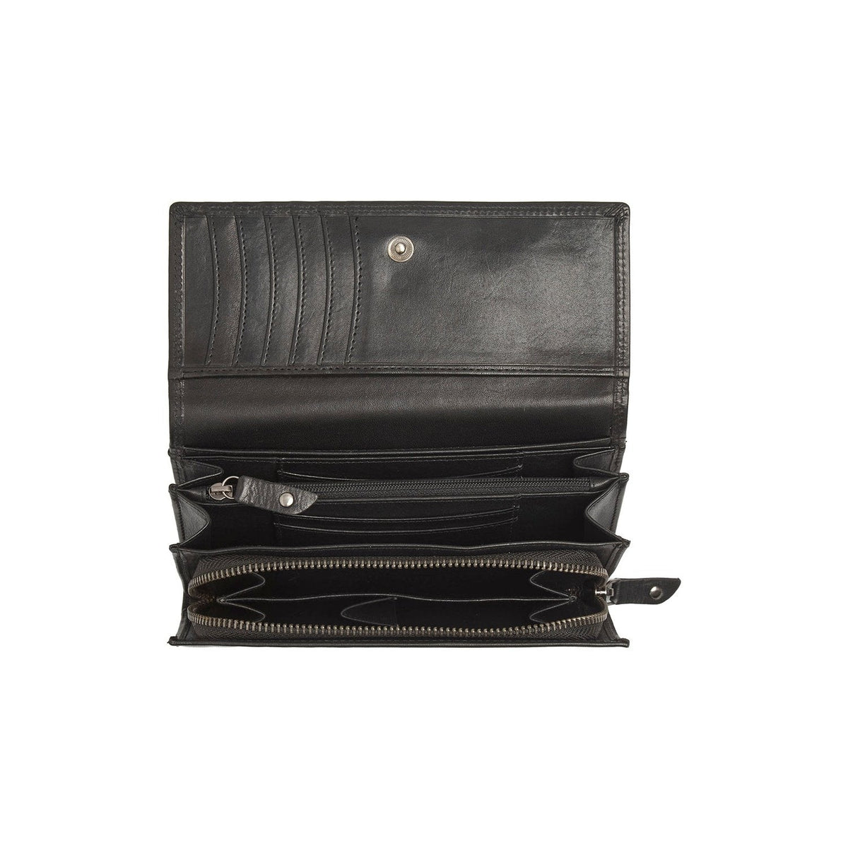 Solid Antique Brass Hardware &amp; Heavy-Duty Dual Zipper Detail on Rivalto Full-Grain Leather Wallet Damska
