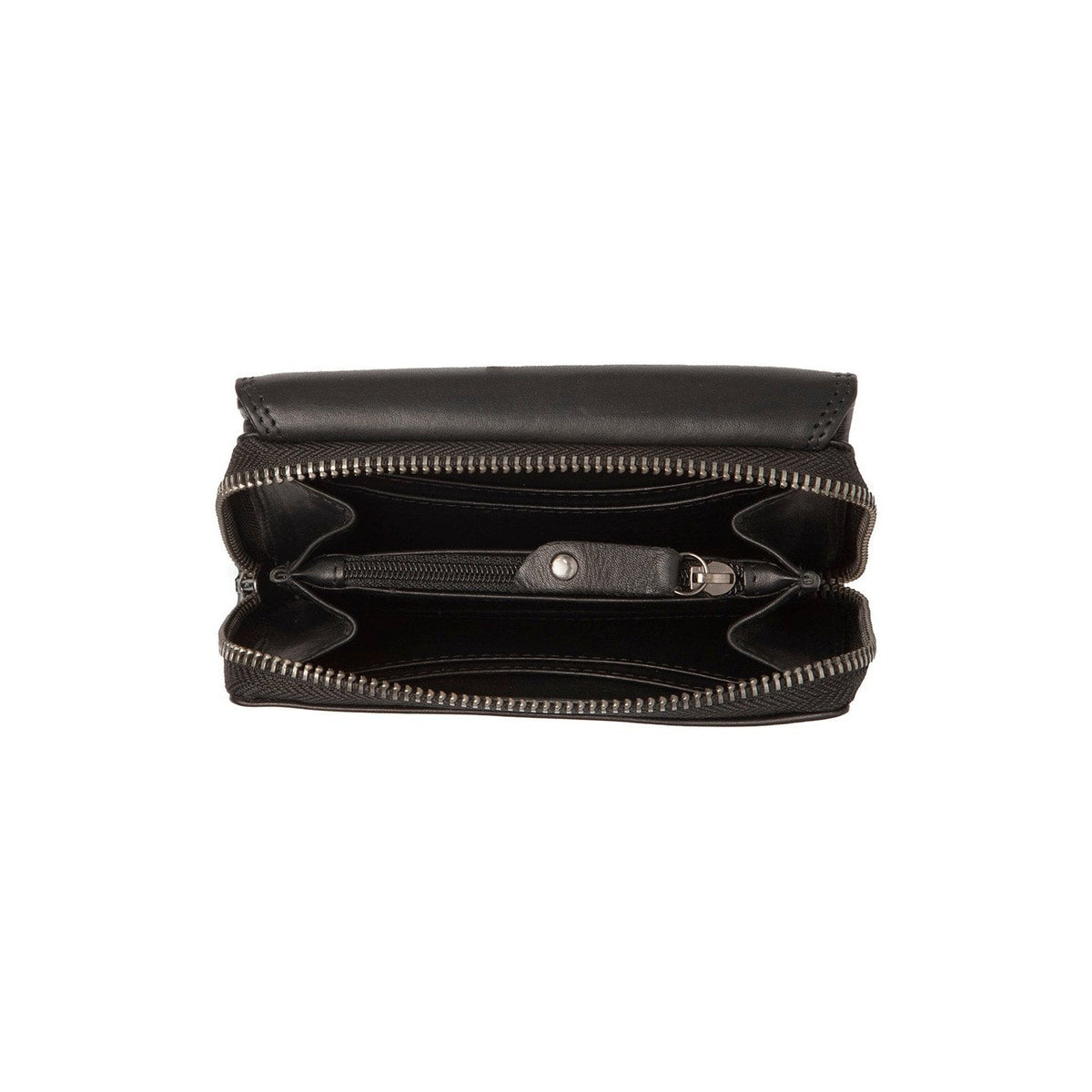 Solid Antique Brass Hardware &amp; Heavy-Duty Dual Zipper Detail on Salviano Full-Grain Leather Wallet Damska