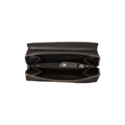 Solid Antique Brass Hardware &amp; Heavy-Duty Dual Zipper Detail on Salviano Full-Grain Leather Wallet Damska