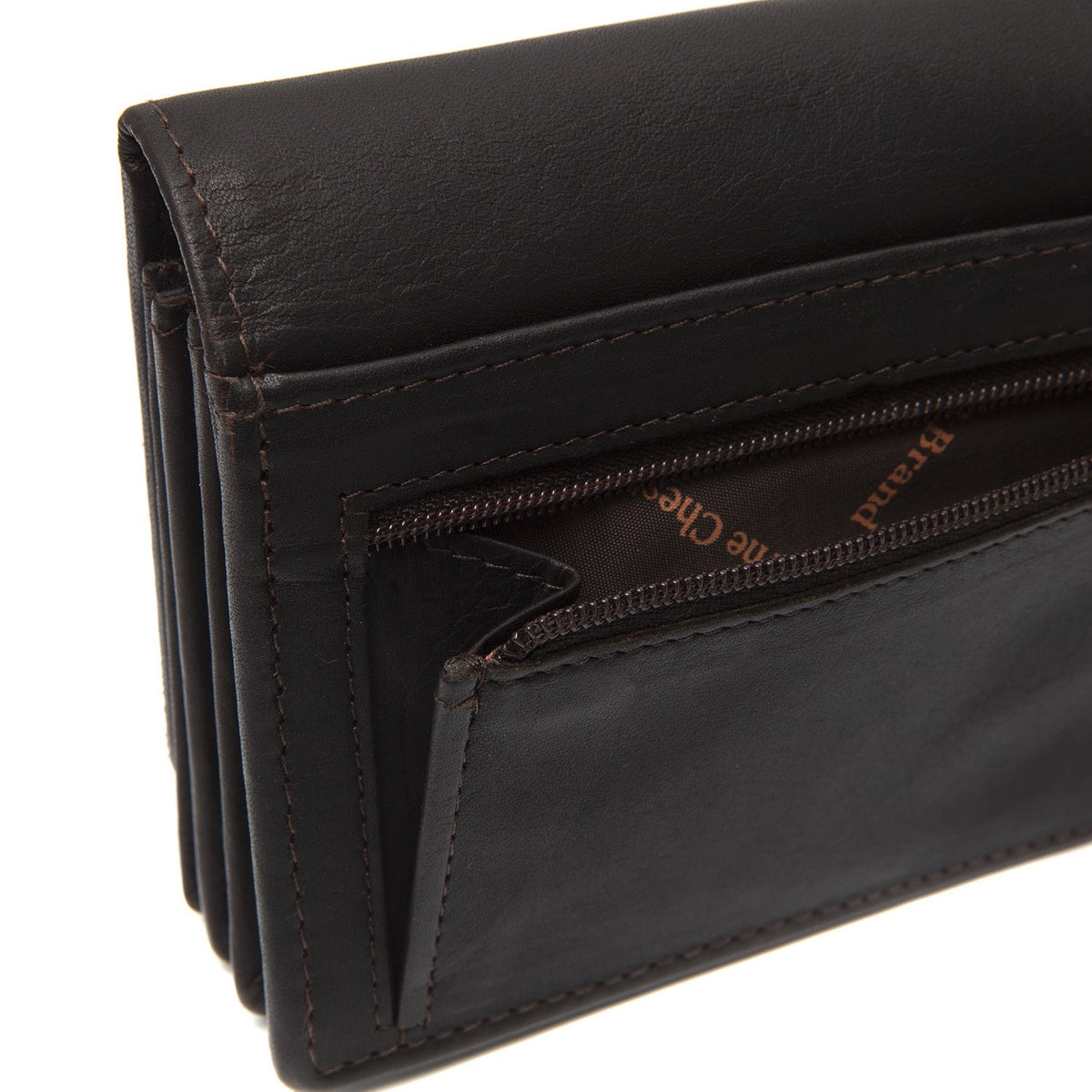 Solid Antique Brass Hardware &amp; Heavy-Duty Dual Zipper Detail on Salzburg Full-Grain Leather Wallet Damska